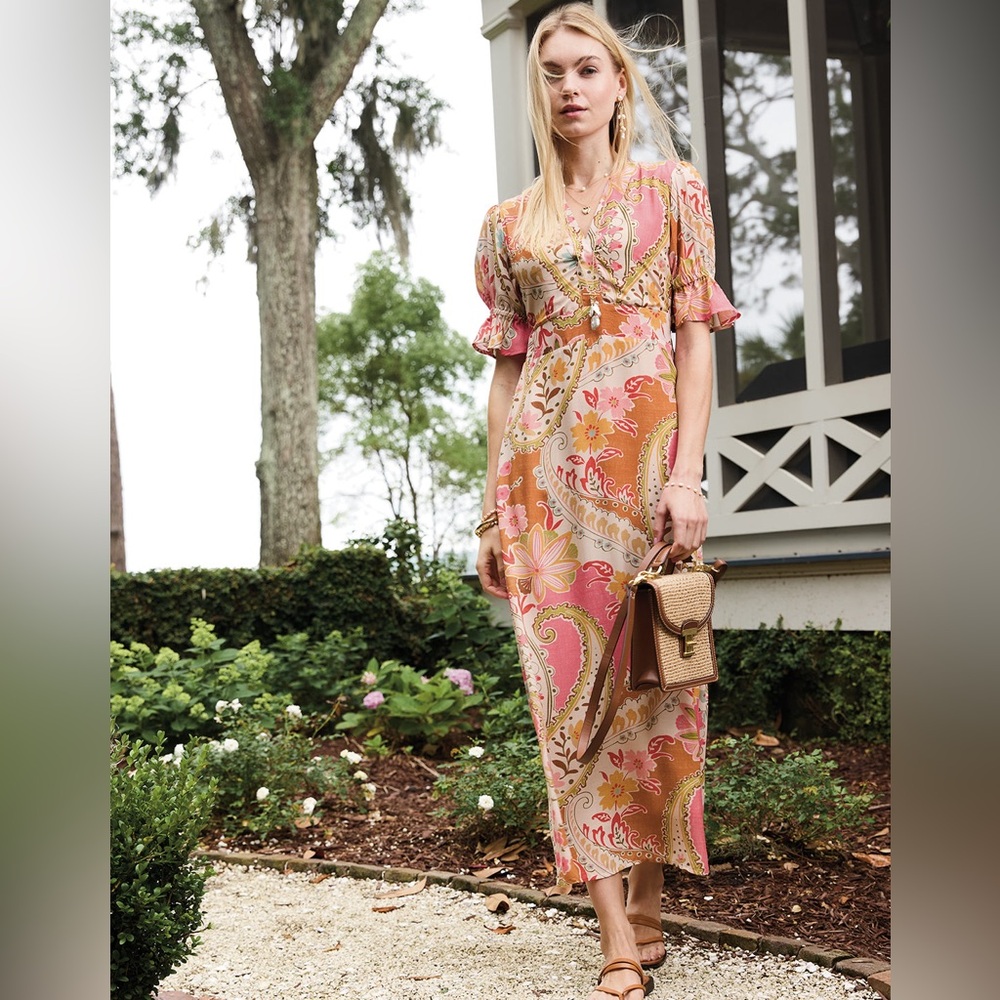 Spartina 449 Vibrant Paisley Maxi Dress - Pink and Gold - Picture 5 of 12